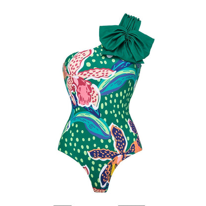Women Bikini Abstract Printing High Waist Split Swimsuit Set