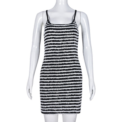 Women Clothing Sexy Slim Strap Contrast Color Sheath Dress
