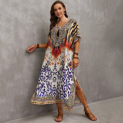 Rope Positioning Maxi Dress Loose Robe Seaside Vacation Beach Dress Bikini Swimsuit Blouse Women