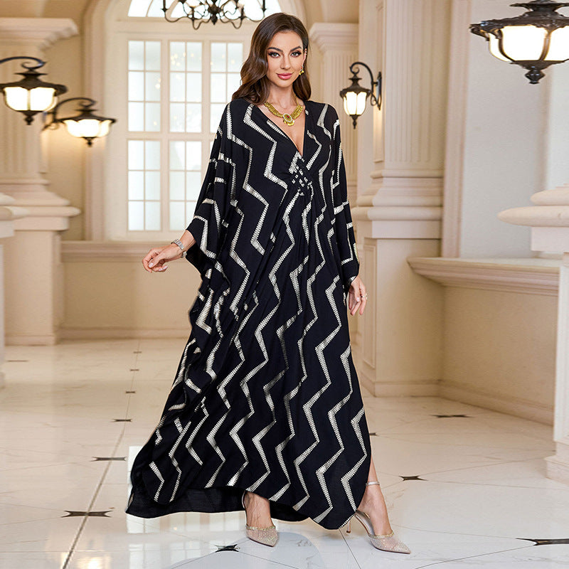 Silver Rayon Positioning Printing Beach Outerwar Dress Women Holiday Maxi Dress Swimsuit Blouse
