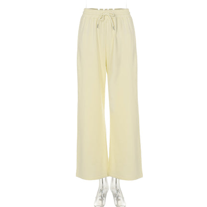 Women Wear Autumn Casual Loose Drawstring Tight Waist Solid Color Trousers