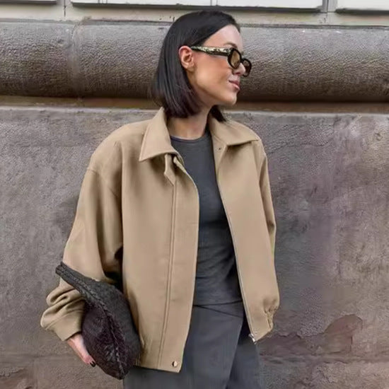 Autumn Winter Loose Lapels Woolen Casual Jacket Women Wear Easy Matching Coat