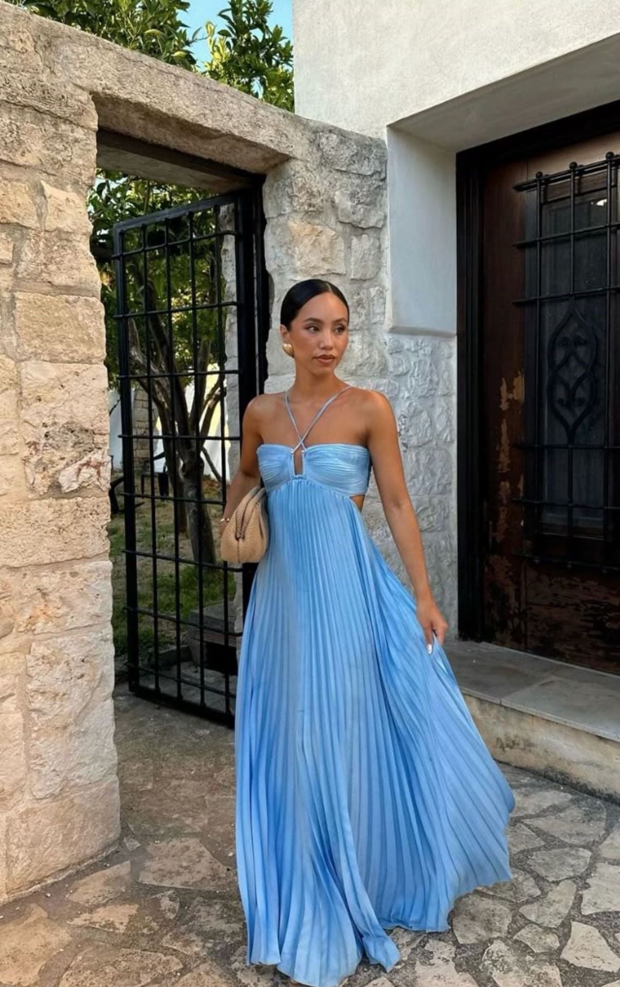 Summer Solid Color Tube Top Pleated Sleeveless Sling Dress
