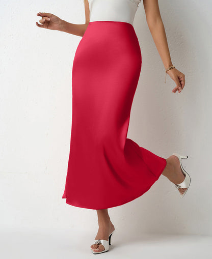 Women Clothing Spring Summer Slim Satin Skirt Satin Mid Length Sheath Fishtail Skirt