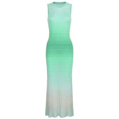 Spring Autumn Socialite Net Red Wind Knitted Women Sleeveless Maxi Dress