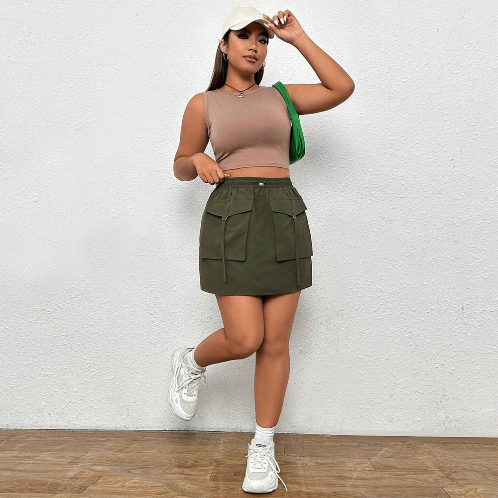 Plus Size Women Clothes Autumn Winter Street Elastic Waist A line Skirt