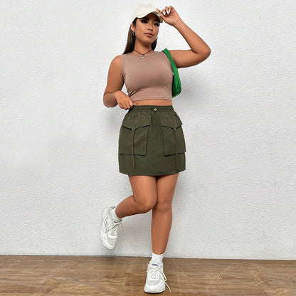 Plus Size Women Clothes Autumn Winter Street Elastic Waist A line Skirt