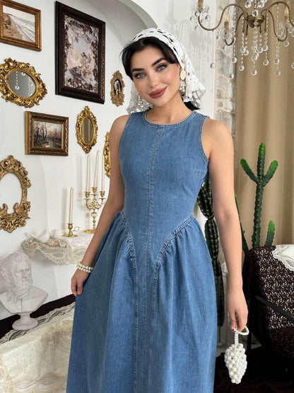 Summer Women Clothing Elegant Slimming Sleeveless Backless Denim Dress