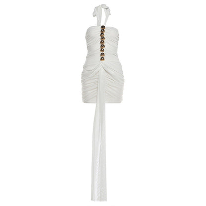 Summer Women Lace Sexy See through Ribbon Halter Dress
