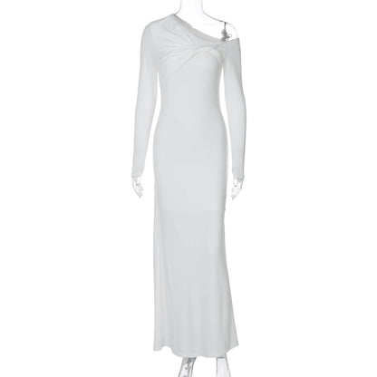 Women Wear Summer Slim Shoulder Twist Solid Color Dress