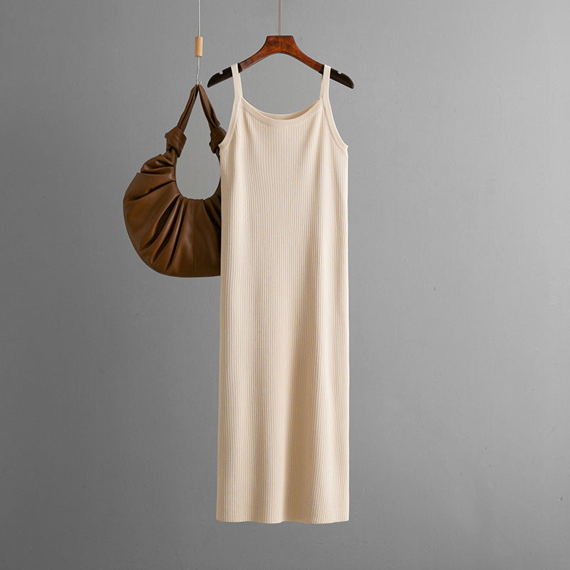 Summer Women Casual Loose Solid Color Simple Camisole Knitted Dress