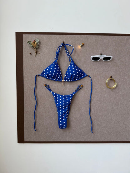Sexy Strap Splicing Color Polka Dot Girl Vacation Bikini Split Swimsuit