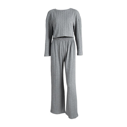 Gray Long Sleeve Trousers Pajamas Set Winter Wheat Jacquard Home Wear for Women