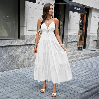 Women Clothing Summer Elegant Easy Matching Sling Long Dress