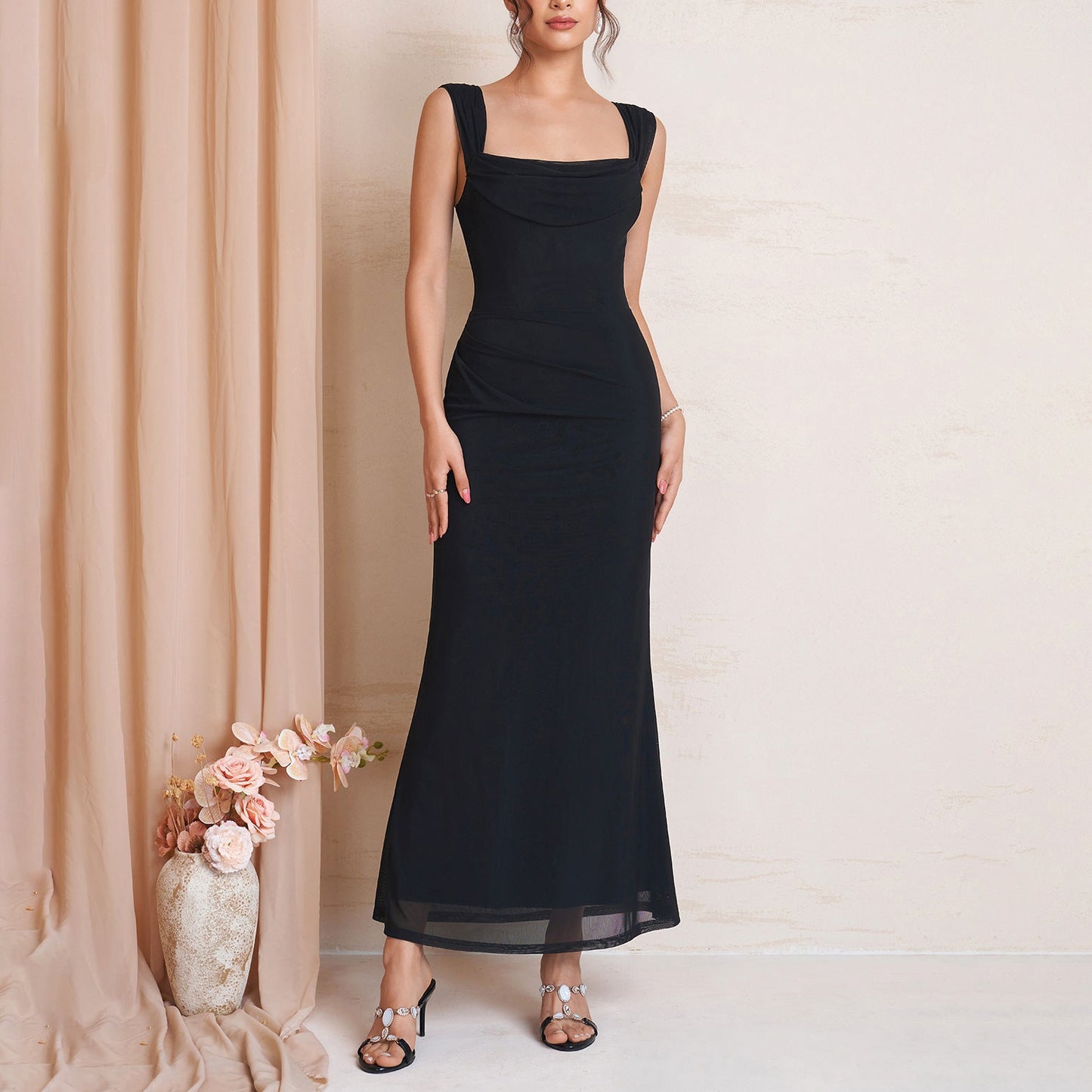 Summer Suspenders off Shoulder Two Way Dress Dignified Goddess Mesh Boning Corset Slim Fit Maxi Dress