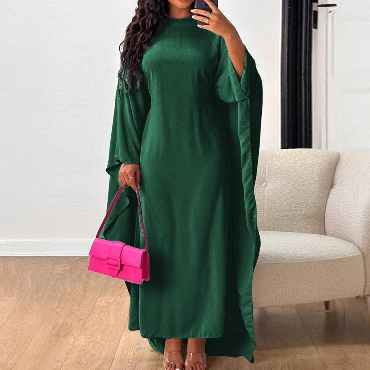 Spring Summer Casual Elegant Loose Solid Color Batwing Sleeve Dress