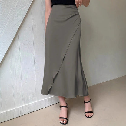 Popular Satin Satin Skirt Mid Length Artificial Silk Skirt