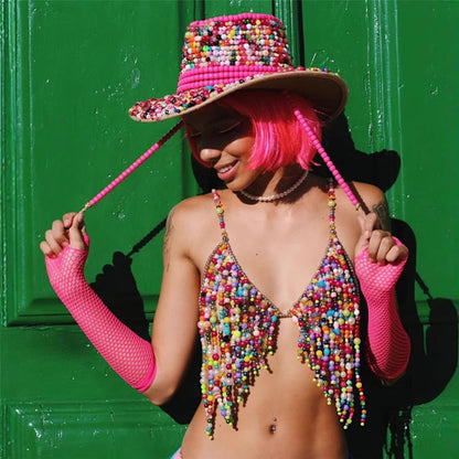 Women Clothing Colorful Beautiful Handmade Beaded Beaded Bra Halter Pearl Vest