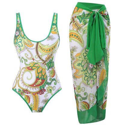 Flying Edge One Piece Women Swimwear Retro Cover Belly Slimming Swimsuit Chiffon Beach Dress