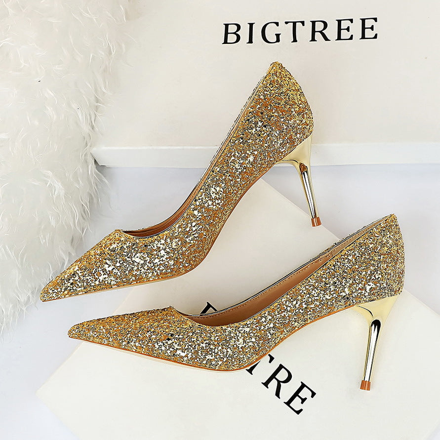 Sexy Nightclubs Thinner High Heels Women Shoes Stiletto Heel Sparkle Sequ Pumps