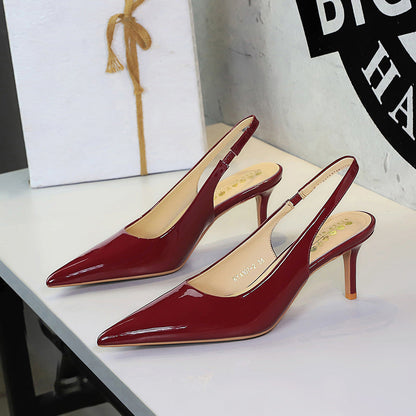 Pointed Toe Shallow Mouth Stiletto Heel Adult Lady like Woman Elegant Sexy Closed Toe High Heel Sandals Back Empty Back Strap