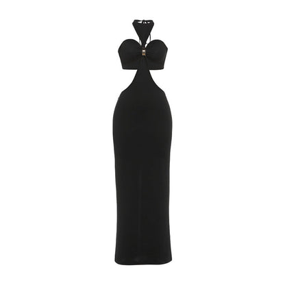 Autumn Women Clothing Sexy Tube Top Halter Lace up Backless Slit Dress