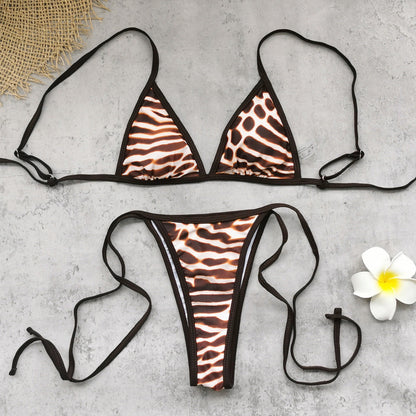 Women Three Point Bikini Mesh Trousers Leopard Print Printed Sexy Backless Split Swimsuit