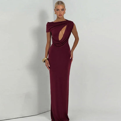 French Hollow Out Cutout Sheath Sleeveless Elegant Sexy Dress Summer Slim Solid Color Maxi Dress