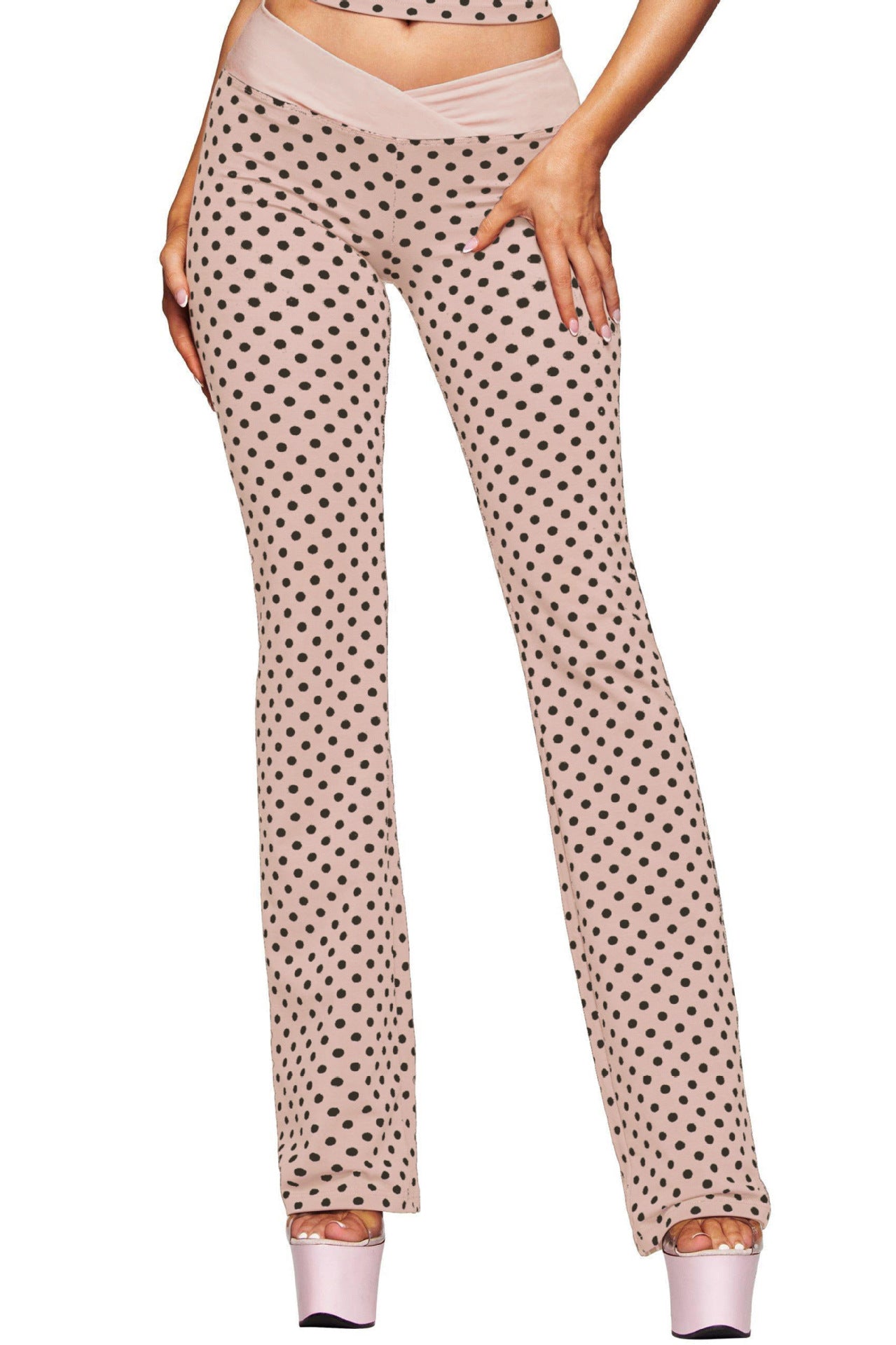 Halter Polka Dot Vest Pants Bell Bottom Pants Backless Bra Fitness Clothes Sportswear Yoga Set