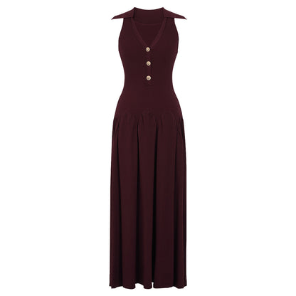 Summer Sleeveless Slim Fit Long Knitted Dress V neck Lady Maxi Dress
