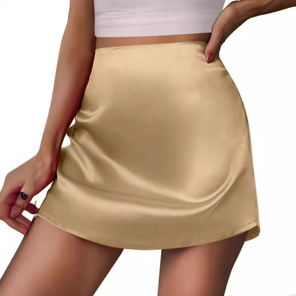 Satin Skirt Women Mini A Line Skirt Pleated Skirt High Waist Satin Skirt