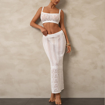 Holiday Hollow Out Cutout out Dress Sexy Bikini Sun Proof Two Piece Set Beach Cover up