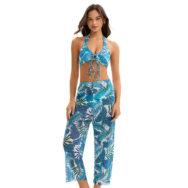 Bikini Three Piece Swimsuit Women Sexy Backless Triangle Split Swimsuit Conservative