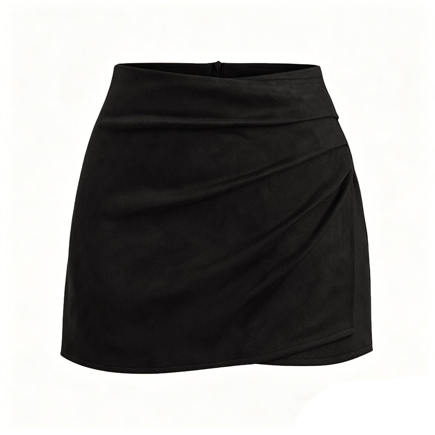Autumn Winter Women Clothing Heap Pleated Suede Pantskirt High Waist Zipper Casual Short Pantskirt Women