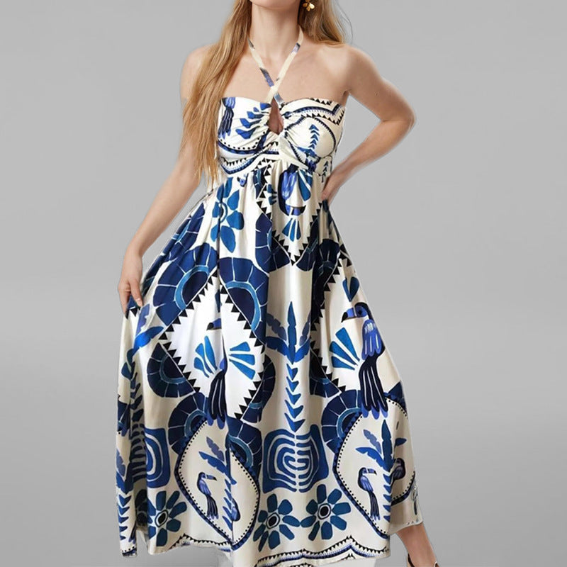 Women Clothing Spring Printing Halter Tube Top Sexy Dress