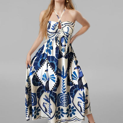 Women Clothing Spring Printing Halter Tube Top Sexy Dress