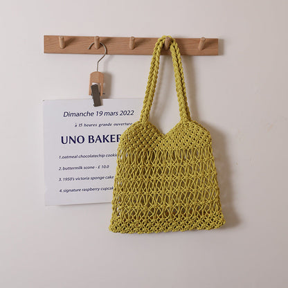 Hollow Out Cutout One Shoulder Cotton Thread Woven Bag Floral Straw Bag Vacation Beach Bag Women Bag