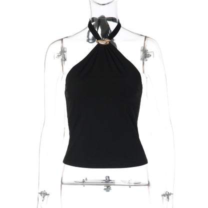 French Adjustable Buckle Lace up Top for Women Spring Sexy Backless Solid Color Tube Top Vest