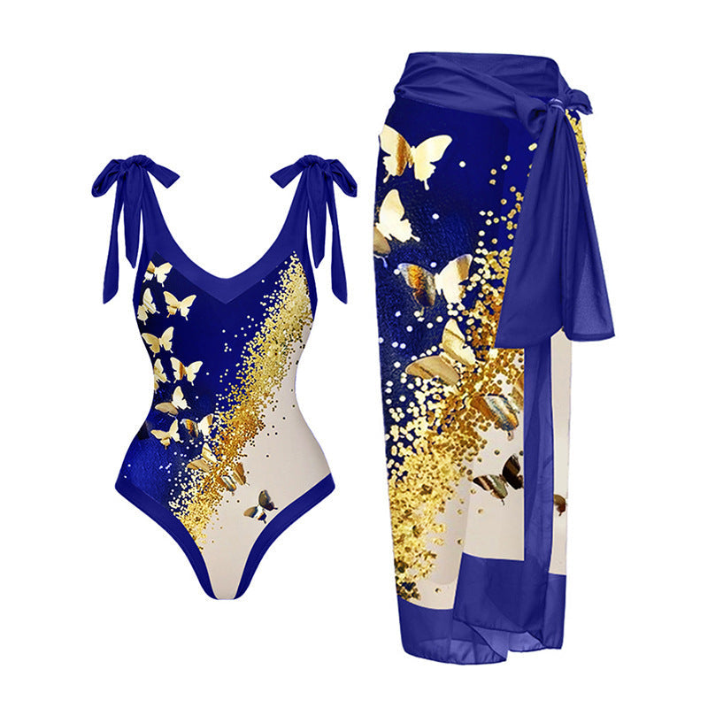 Sexy Siamese Conservative Cover Belly Thin Swimsuit Spring Bathing Suit Women Chiffon Beach Dress