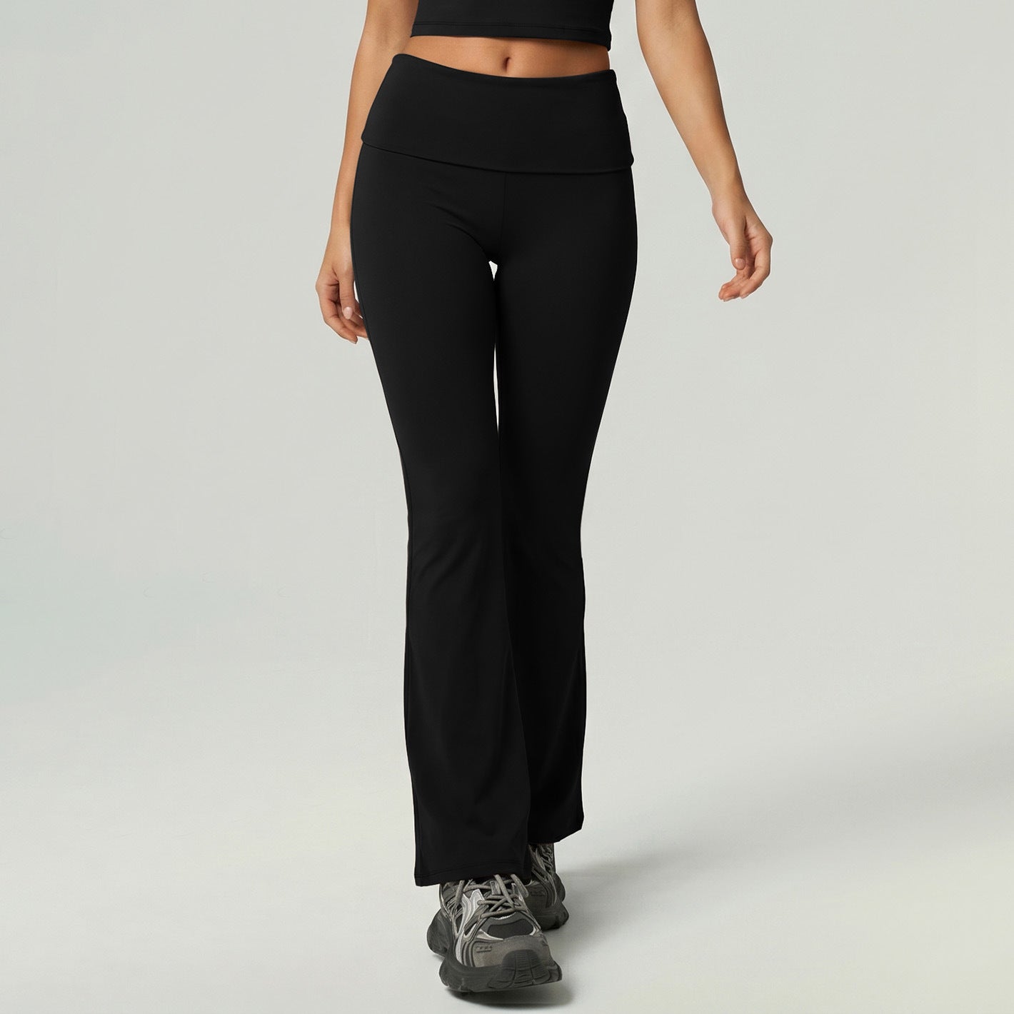 Quick Drying Sports Fitness Wear Short Sleeved Top Long Pants Bell Bottom Pants Tummy Control Butt Lifting Yoga Set