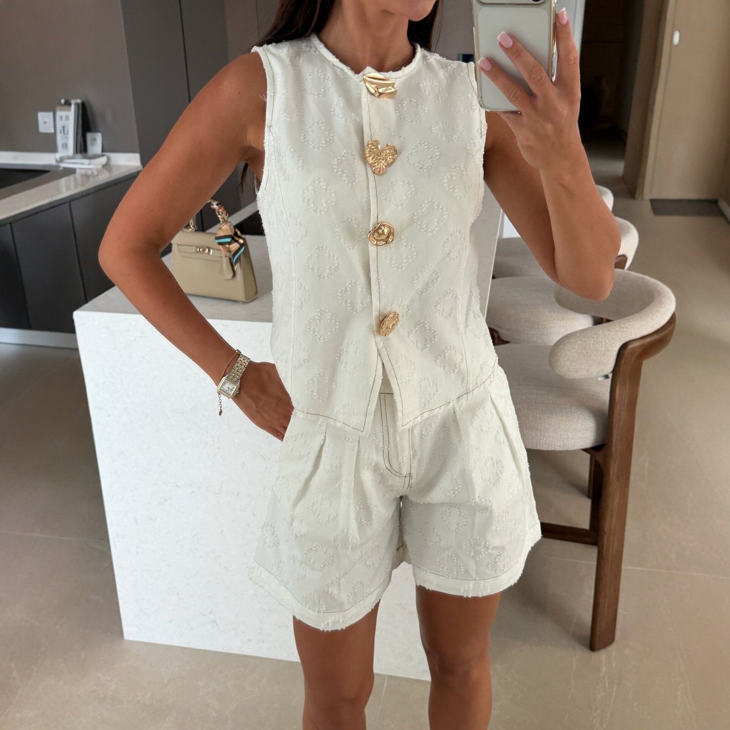 Summer Loose Sleeveless Denim Shorts Set Casual High Waist Two Piece Set
