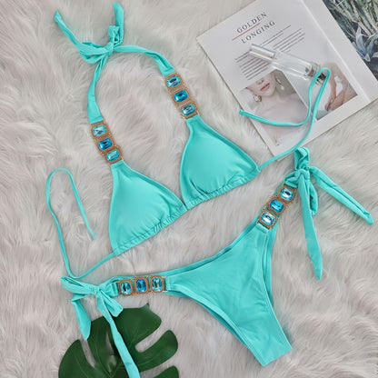 Crystal Diamond Bikini Sexy Women Split Bandage Swimsuit Beach Vacation Swimsuit