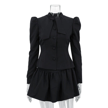 Niche Design Bow Tie Long Sleeve Top Skirt High Sense Two Piece Sets Elegant Outfit Women