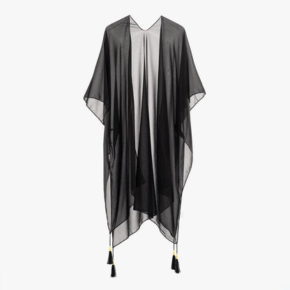 Seaside Blouse See Through Sexy Tassel Thin Cape Solid Color Travel Sun Protection Cardigan