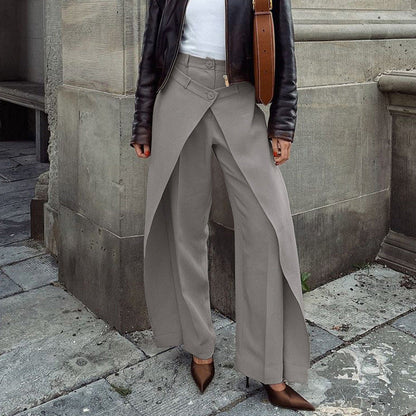 French Minority Design High Waist Trousers Women Clothing Spring Loose Irregular Asymmetric Casual Wide Leg Pants