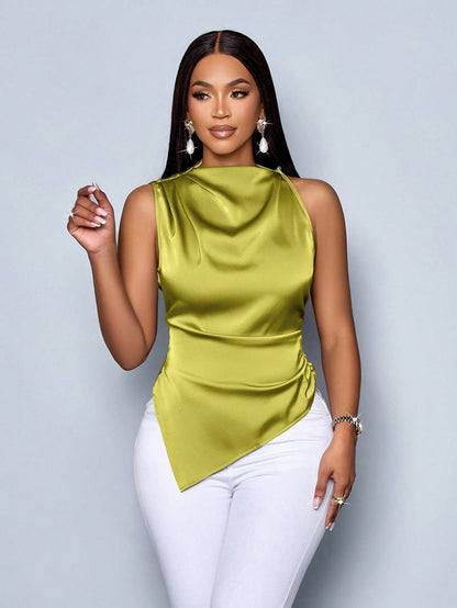 Women Clothing Summer Satin Shirt Women Asymmetric Satin Shirt Women Top