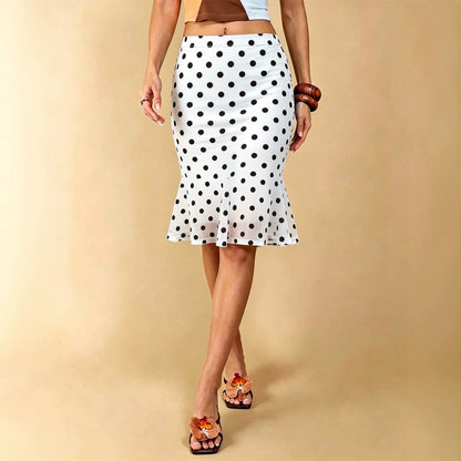 Summer Dot Mesh Fishtail Skirt Retro Ruffled Waist Tight Slimming Skirt