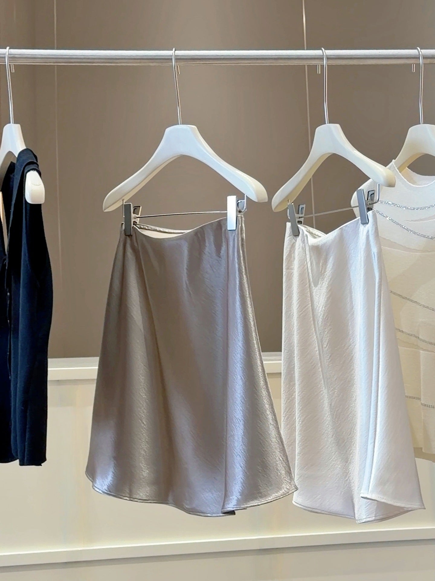 Graceful Satin Acetate Skirt Women Summer High Waist Slimming A line Simple Drape Fashionable Skirt