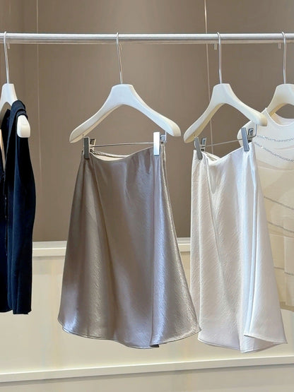 Graceful Satin Acetate Skirt Women Summer High Waist Slimming A line Simple Drape Fashionable Skirt