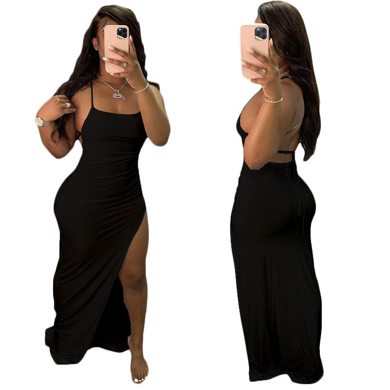 Women Clothing Spring Summer Sexy Strap Solid Color Dress